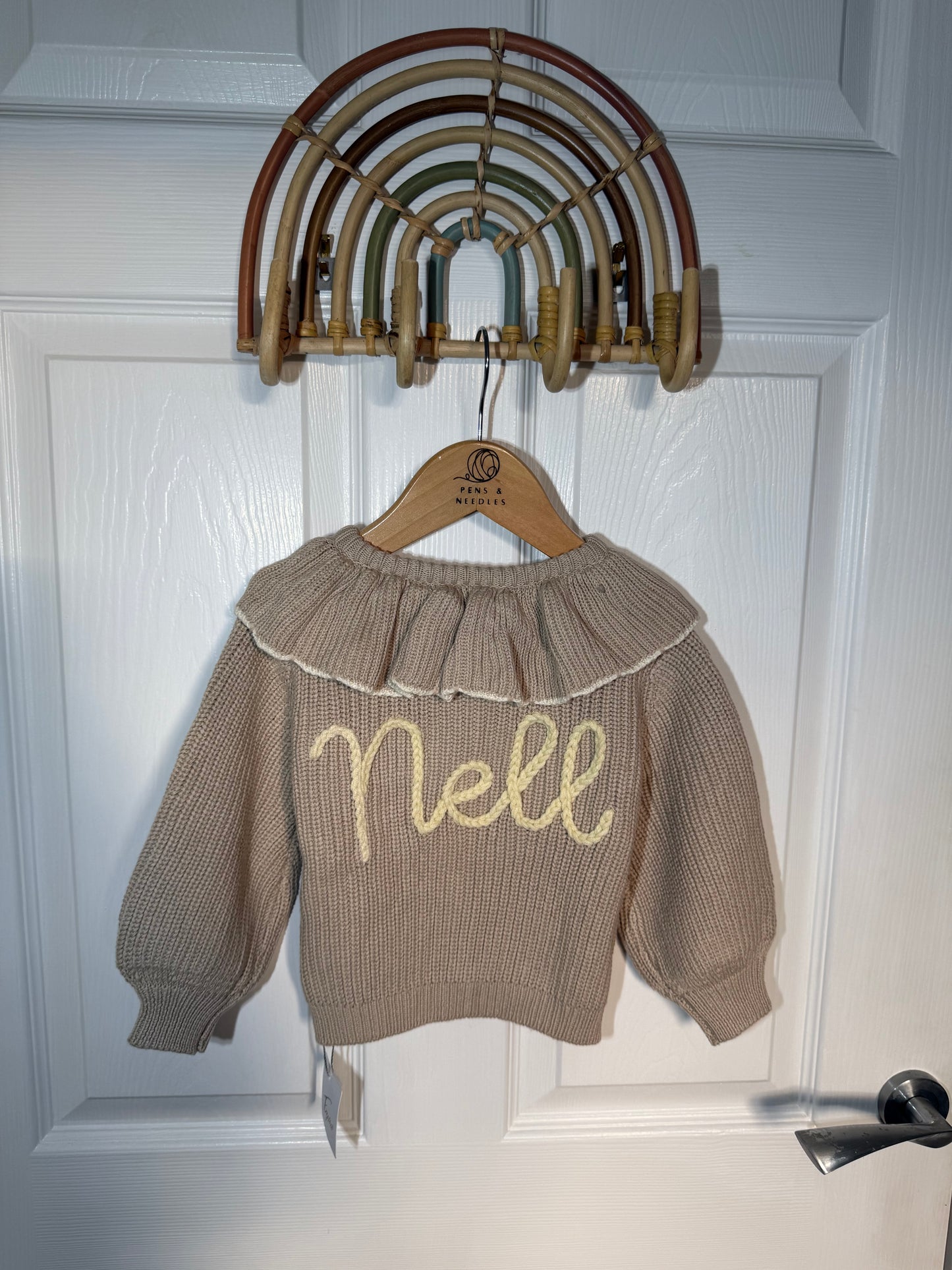 Beige frill cardigan with name only
