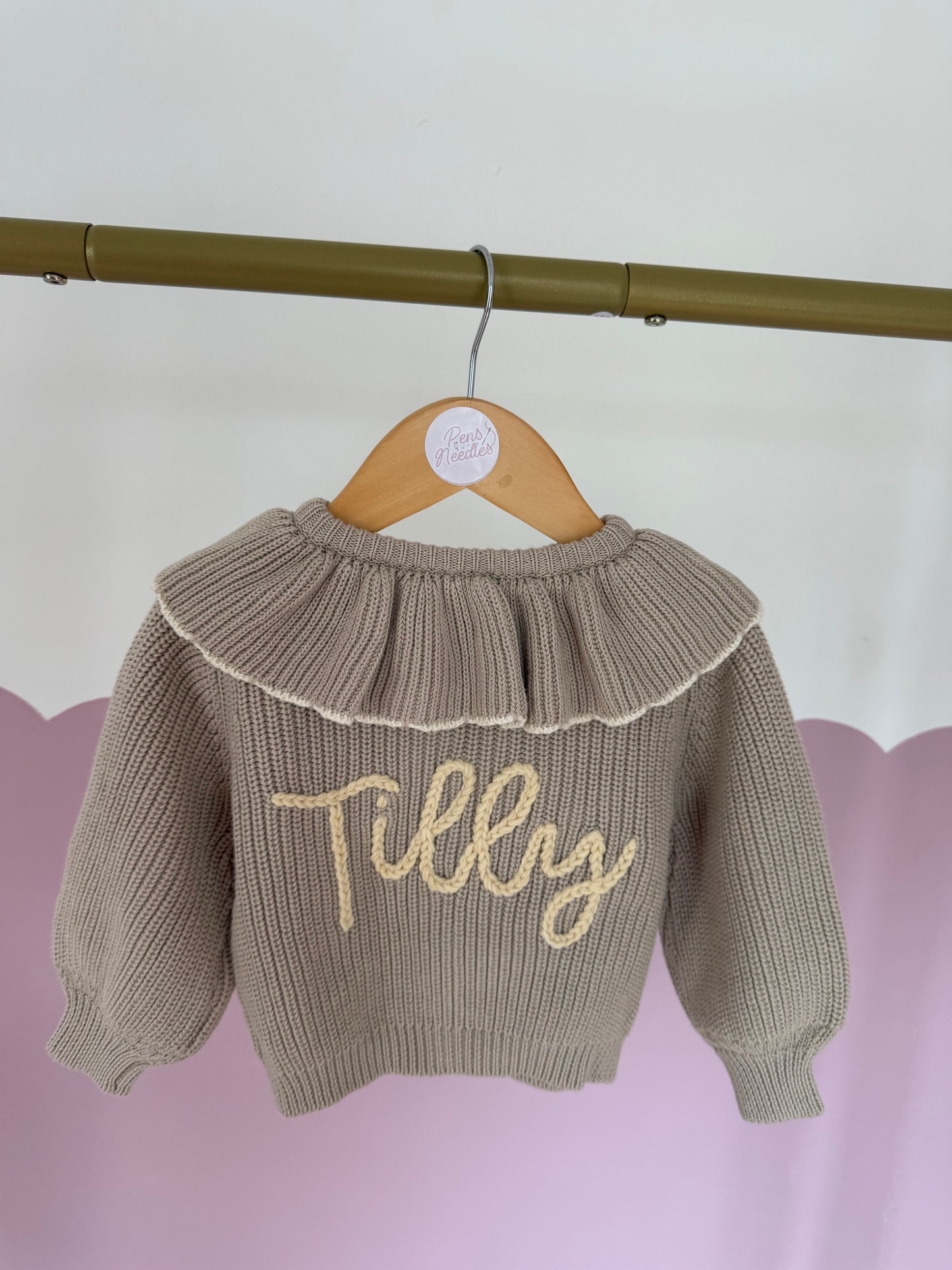 Beige frill cardigan with name only