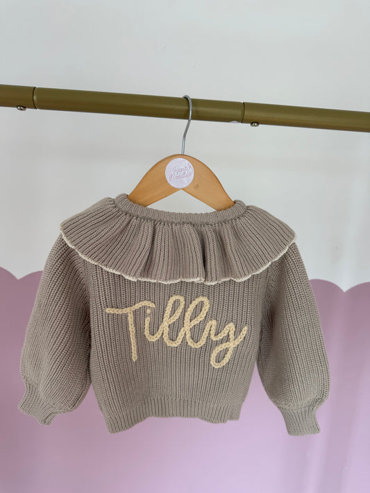Beige frill cardigan with name only