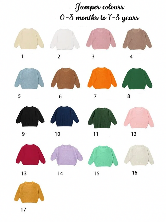 Name jumpers 0-3 months to 7-8 years name jumpers